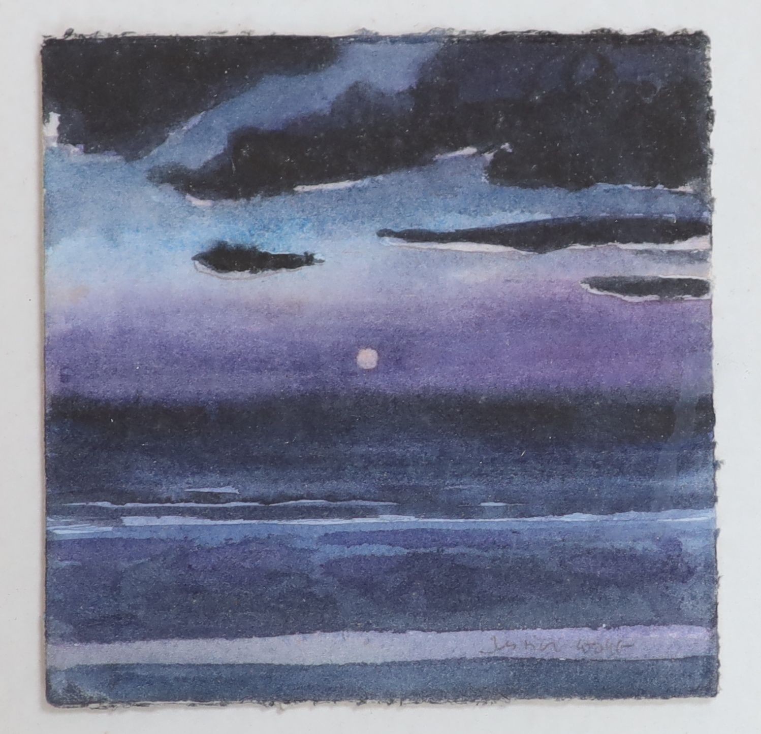 Justin Cooke, watercolour, Nocturnal seascape, signed, 11 x 11cm